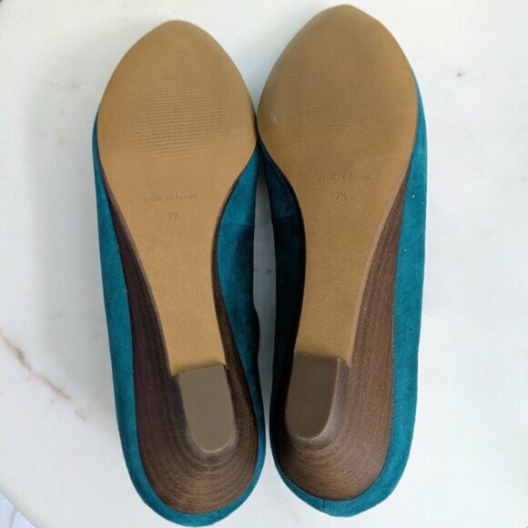 NEW Madewell Teal/Turquoise Suede Ankle Strap Mini Wedge 7.5 - Picture 5 of 10